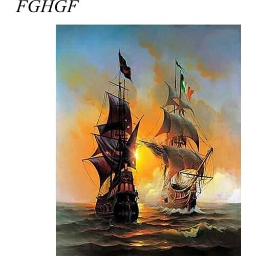 FGHGF Frameless Seaside Coffee Shop Landscape DIY Painting By Numbers Modern Wall Art Home Decor Hand Painted