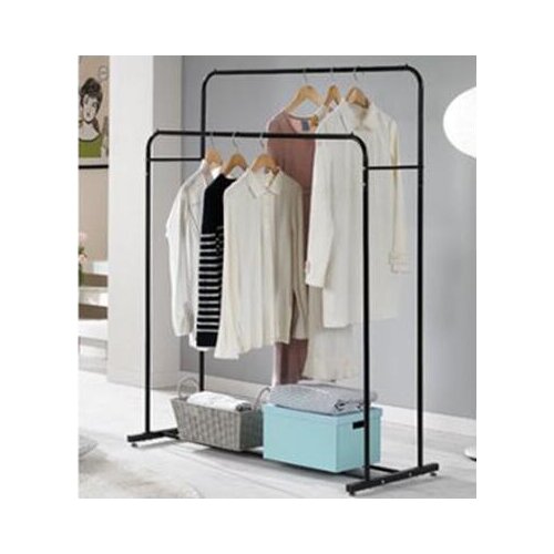 Clothes rack floor bedroom clothes and hat rack. Simple double pole type indoor hangers. Hang clothes rack