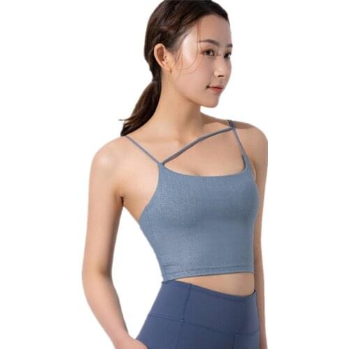 Spring Summer New Mermaid Fabric Elastic Shoulder Straps Womens Low-Intensity Sports Bra Sexy Camisole Yoga Fitness Dance Vest