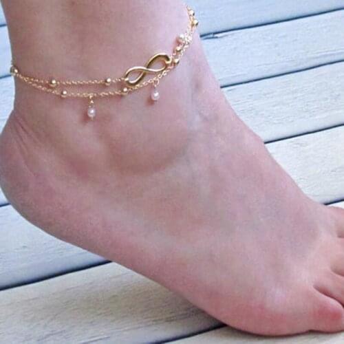 New CHARM ANKLET fashion good luck 8-character Pearl Beach Anklet Handmade Beaded multi-layer Anklet