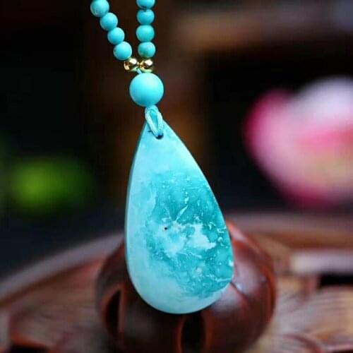 Fine JoursNeige Green Natural Stone Pendants Water Drop Pendant Necklace Lucky For Women Pendant Sweater Chain Necklace Jewelry