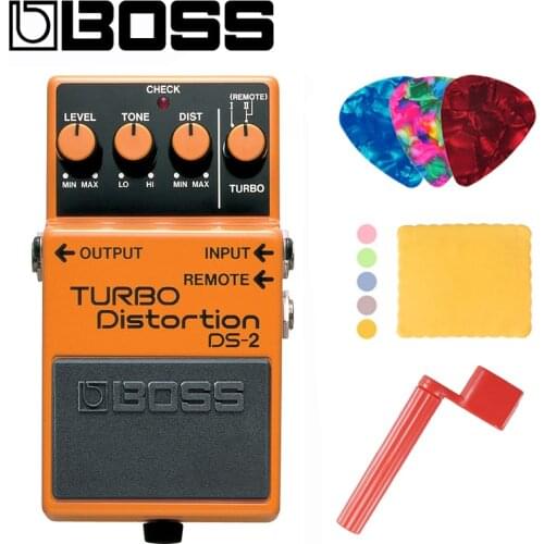 Boss DS-2 Audio Turbo Distortion Pedal for Guitar Bundle with Picks, Polishing Cloth and Strings Winder