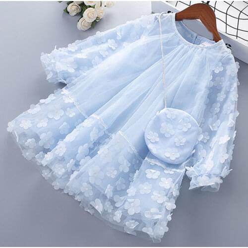 Dress 2021 New Autumn Princess Dress Flower Girl Clothes Children Dress Applique Decoration White Wedding Party Dress