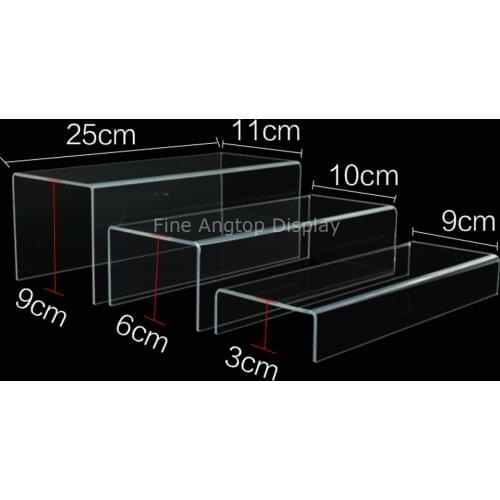 Clear Acrylic wallet cosmetic doll shoes purse bag holder U shape stand storage shelf showing jewelry display riser nest rack