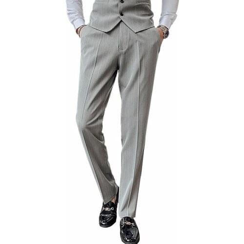 QJ Cinga Brand Men Stripe Suit Pants Banquet Business Trousers Straight Style Male Smart Casual Long Pant Lightweight Plus Size