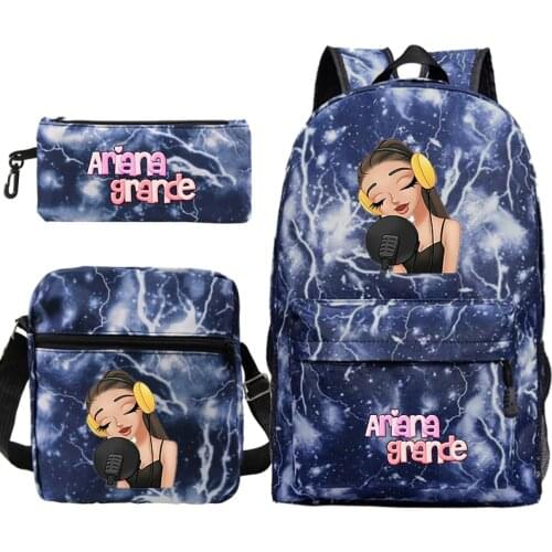 Ariana Grande Backpack Kids Bookbag Boys Girls School Bag Teens 3pcs Set Rucksack(Backpack+shouder Bag+pen Bag)