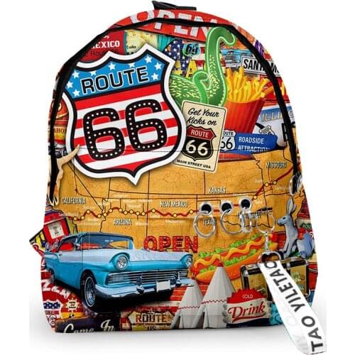 2021 New Arrival Route 66 Hip hop Men Women Backpack Oxford hanging buckle Style Girls Child School bag Travel Backpack