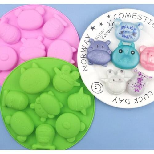 Cartoon animals Silicone cake mold Kitchen DIY baking 8-hole Hippo Bear Pudding Mousse Cake Rice Cake Mould
