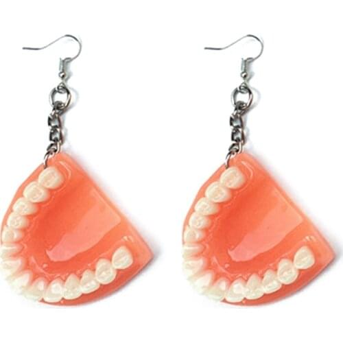 Funny Dental Teeth Earrings Funny 3D Tooth Model Hook Earrings Hygienist Dentist False Teeth Drop Earrings Jewerly Gift C1FE