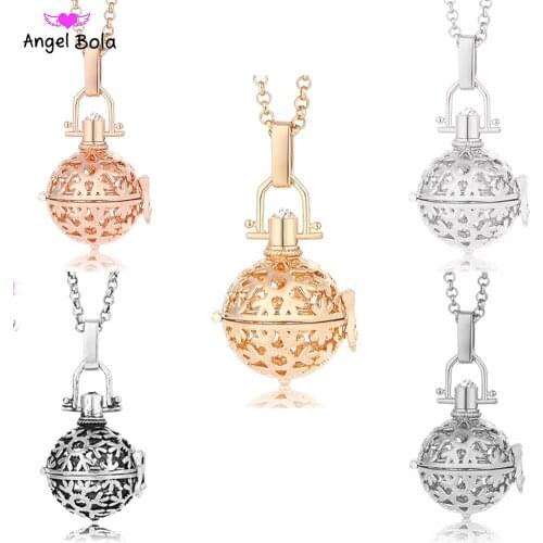 Snowflake Mexican Aromatherapy Oil Pendant DIY Charm 20.5mm Angel Ball Long Necklace Jewelry For Women Harmony Caller Gift NL005