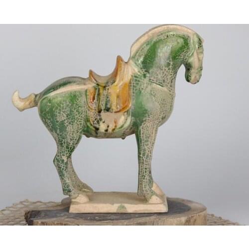 8.2Old China antique Collection Datang Tri Color War horse carving statue