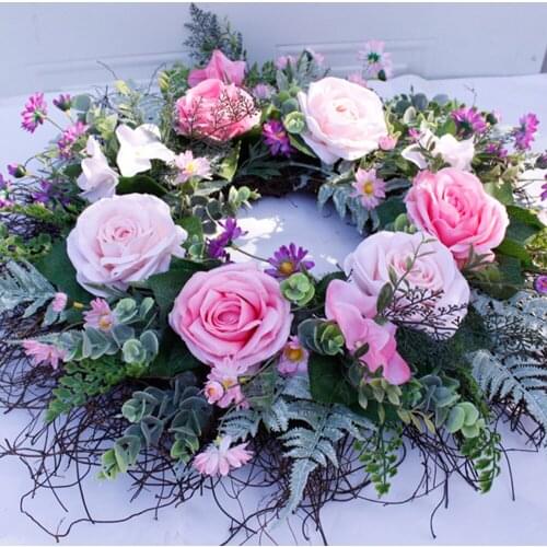 Weddinng Artificial Rose Flower Wreath Silk Simulation Spring Wreath For Front Door Wall Hanging Window Wedding Party Decor