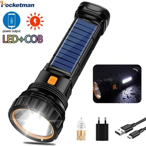Solar Led Flashlight USB Rechargeable Flashlight Lanterna Long-range Torch Multi-function Emergency lights Power Bank Hand Lamp