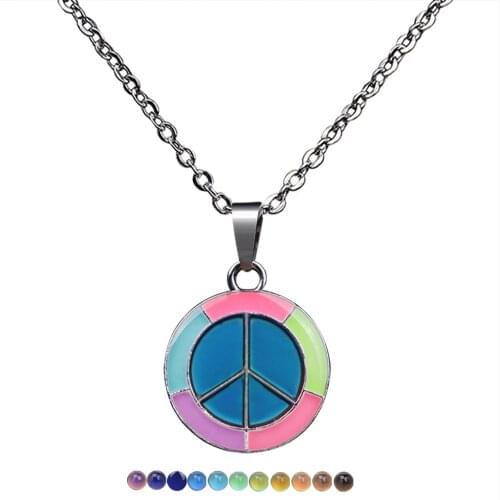 Glow in the Dark Peace Sign Necklace with Stainless Steel Mood Emotion Feeling Necklace Temperature Change Necklace Wholesale