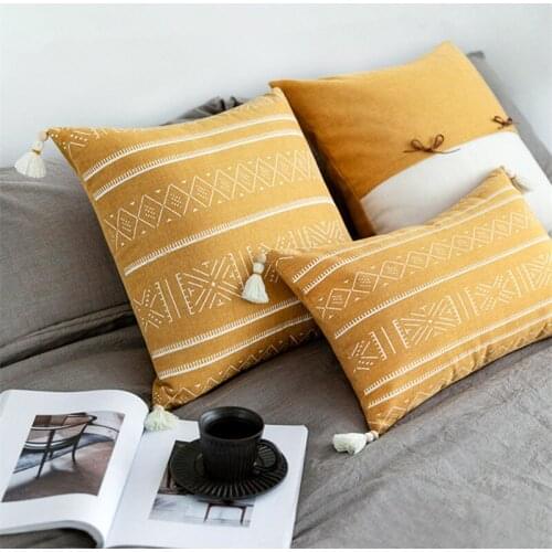 Yellow White Geometric Home Decor Pillow Cover with Tassles Rhombus Print Cushion Cover Pillow Case Pillow Sham 45x45cm/30x50cm