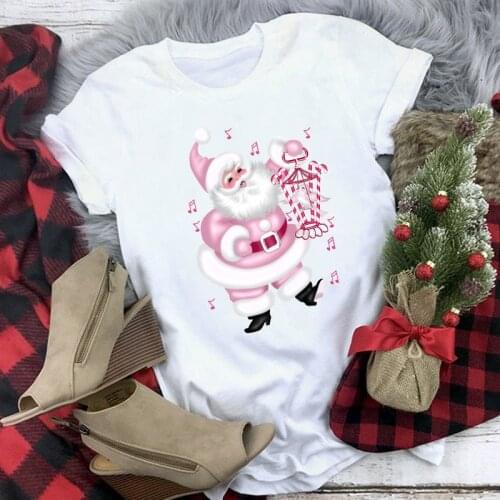 ZOGANKIN Women/Men Fashion Christmas New Kawaii Pink Santa Claus T Shirt Harajuku Short Sleeve Cartoon T-shirt White Tshirt