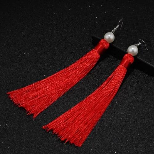 Tassel Earrings Kolczyki Damskie Boho Bohemian Ethnic Long Tassel Fringe Pearl Women Black White Yellow Green Pendientes Mujer