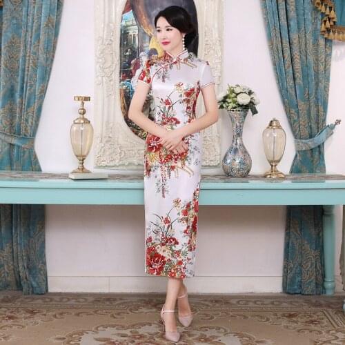 Women Classic Cheongsam Ladies Long Qi Pao Sexy Tight Evening Party Chinese Traditional Vintage Mandarin Collar Qipao Dress