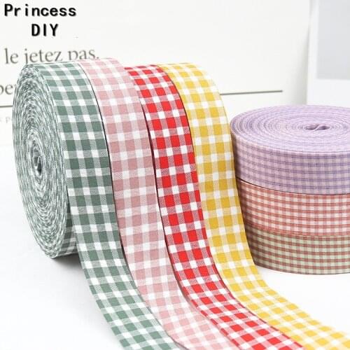 5M 10 25 40mm Preppy Style Cotton Fabric Tape Small Check Pink Red Plaid Ribbon Trim DIY Hair Bow Tie Collar Hand Craft Material