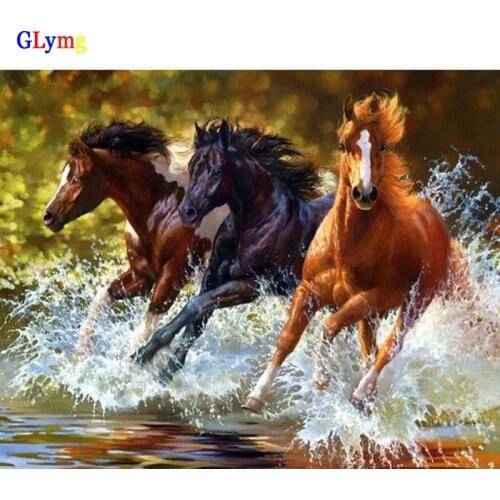 GLymg Diy Diamond Embroidery Run Horse Diamond Painting Cross Stitch Living Room Animal Painting Full Square European Home Decor