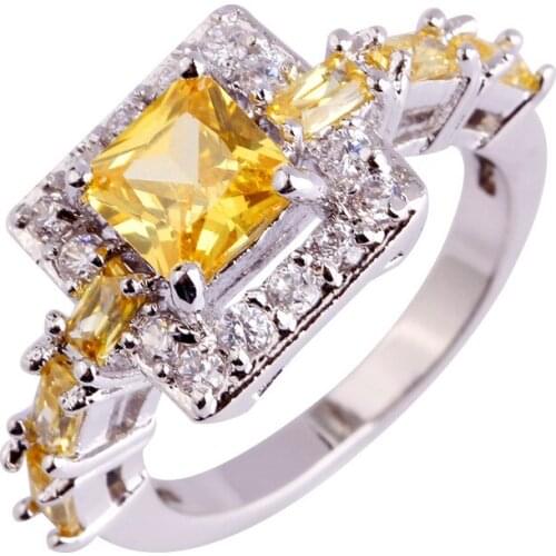AMORUI Square Crystal Women Rings Silver Color Princess Cut Engagement Gift Rings Wholesale Jewelry Party Finger Jewelry