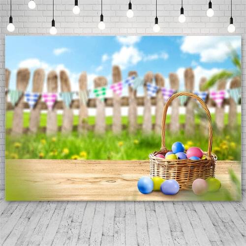 Avezano Photography Backdrop Spring Easter Eggs Fence Sky Bamboo Basket Board Backgrounds Photo Studio Photocall Photozone Decor