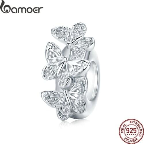 Bamoer Butterfly Stopper Charm fit for European Luxury Snake Bracelet 925 Sterling Silver Fashion Jewelry Accessoreis BSC120