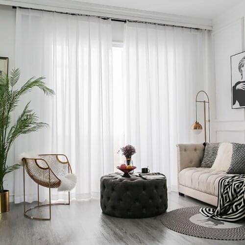 ELKA White Tulle Curtains For Living Room Bedroom Modern Sheer Decoration Modern Chiffon Solid Sheer Voile Kitchen Curtain Drape