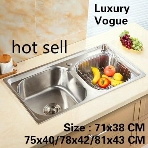 Free shipping Standard fashion kitchen sink food grade stainless steel double trough hot sell 71x38/75x40/78x42/81x43 CM