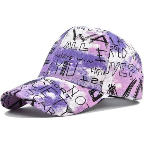 New Fashion Women Tie Dye Baseball Cap Multicolor Letter Graffiti Print Baseball Cap Female Outdoor Streetwear Summer Caps Hats