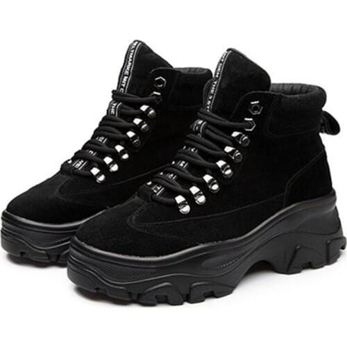 Plus Size Genuine Leather Womens Boots Winter Plush Warm Ankle Boots For Women 2021 Fashion Platform Woman Shoes