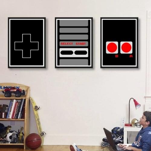 Black Video Game Controller Poster Print Cartoon Picture Geek Boys Gift Playroom Decoration Wall Art Canvas Painting Gamer Room