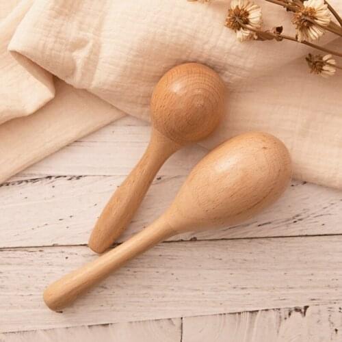 Wood Beech Sand Hammer Rattle Baby Teething Toys 0 12 Months Montessori Stroller Toy Newborn Product Gift