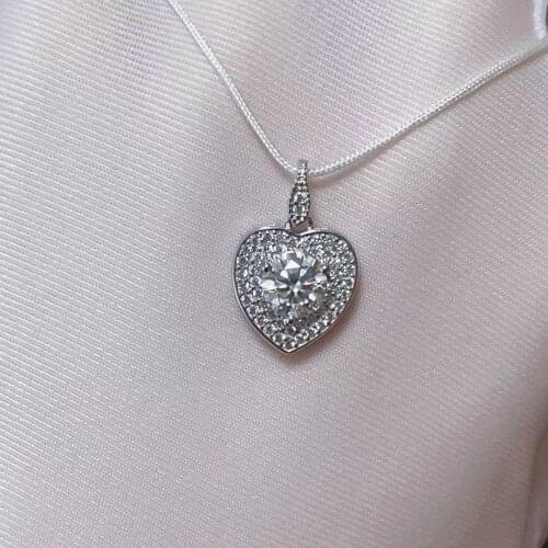 Heart design 1ct Size 6.5mm Real Moissanite Pendant Lab Diamonds Pendant necklace 925 Sterling Silver Best Valentines Gift