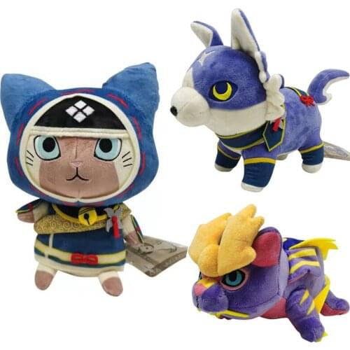 Anime Monster Hunter Rise Plush Toy Cartoon Dragon Ellu Cat Tooth Hound Stuffed Animals Doll Toys for Children Birthday Gifts