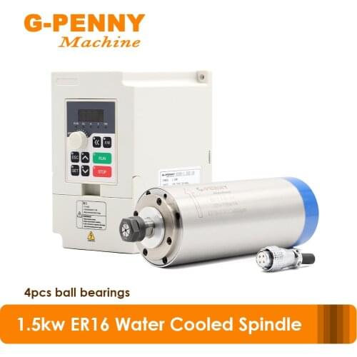 Water Cooled Spindle Motor Kit 1.5kw ER16 4 pcs ball Bearings Diameter 80x 220mm & 1.5kw QL-Inverter/VFD