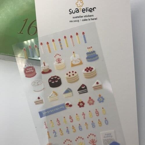 Korean Birthday Cake PET Stickers Scrapbooking Material Cards Making Stationery Embellishment DIY Decorating Hobby Craft