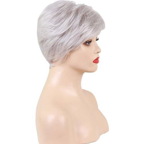 Short Straight Shaggy Synthetic Fibre Women Full Wigs Silver 8 Inch