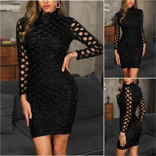 Summer Women Sleeveless Mini Dress Bodycon Bandage Female Party Dress Hollow Out Jersey Stretch Sequins Mini Dress