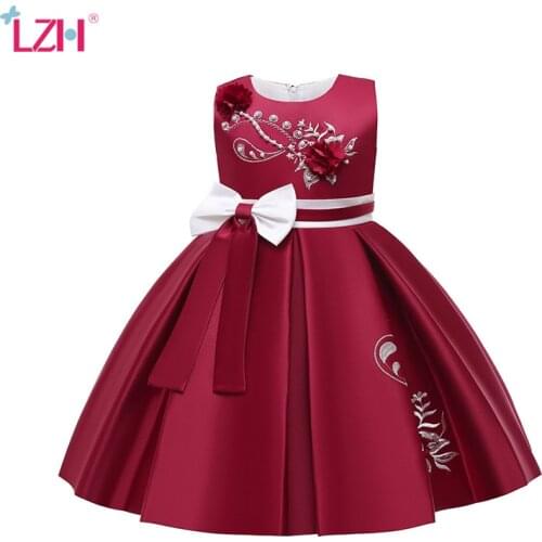 LZH 2021 Bow Embroidery Girls' Wedding Dress Pettiskirt Baby Girls Clothes 4-10 Years Childrens Princess Dress Kids Party Dress