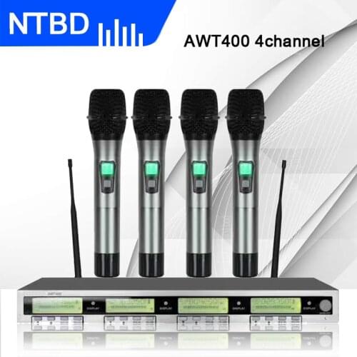NTBD Stage Performance Home KTV Party Sing Hip Hop 4 channel AWT400 Professional Wireless Microphone Lavalier+Headset Microphone