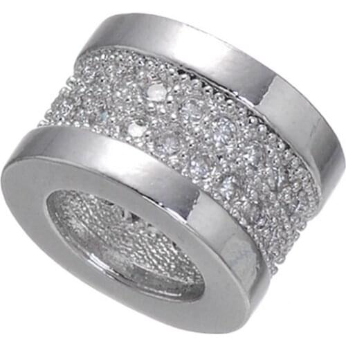 Micro Pave Cubic Zirconia Round Gold Color CZ Brass Metal Beads Spacer Big Hole Beads For Jewelry Making diy accessories