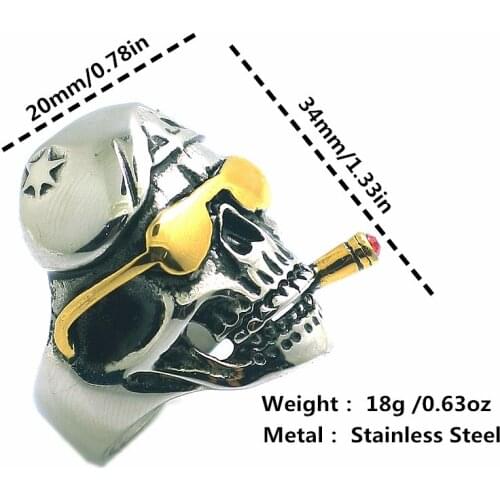 Mens Boys 316L Stainless Steel Cool Soldier Star Smoker Red Stone Ring