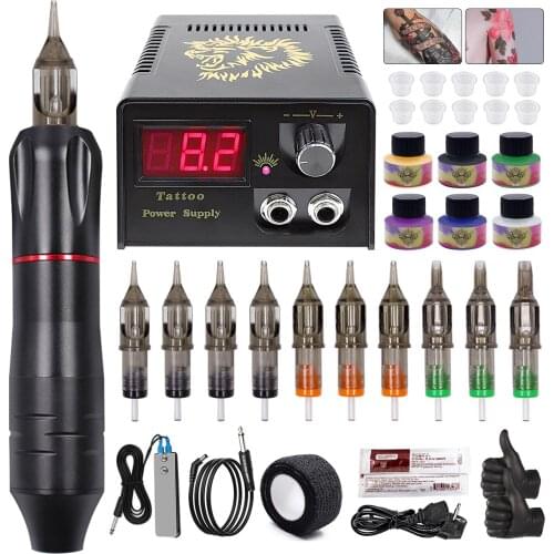 Rotary Tattoo Machine Kit Gun Tattoos Pen Permanent Makeup Pen Tattoo Machine Kits Tattoo Power Supply Complete Rotary Pen
