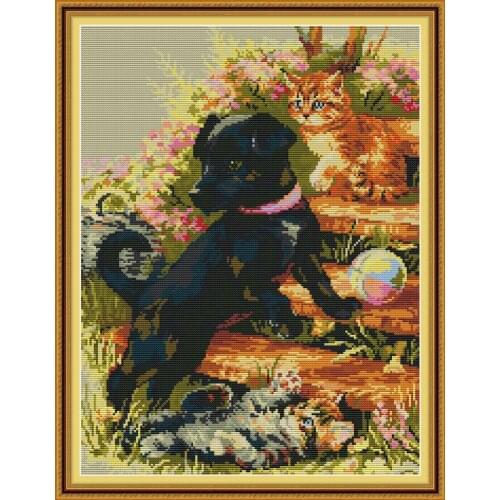 Black Dog and Cat cross stitch kit aida 14ct 11ct count print canvas cross stitches needlework embroidery DIY handmade