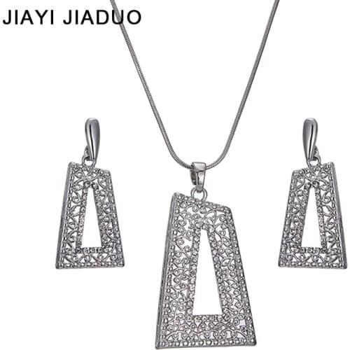 Wedding Women Jewelry Silver Color Necklace Earrings Sets Bridal Rhinestone Pendant For Party Costume Accessories