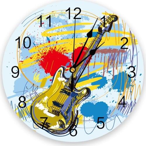 Colorful Guitar Rock Wall Clock Round Style Fashion Modern Design Wall Clock Home Living Room Bedroom Decoration