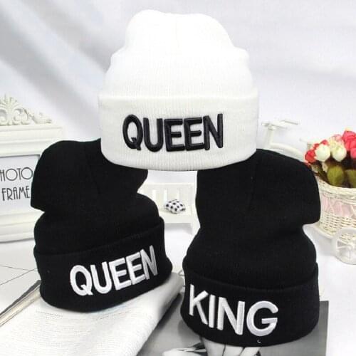 The new King Queen knitted hat with three-dimensional embroidery for men and women fashion headset with thermal woolen hats