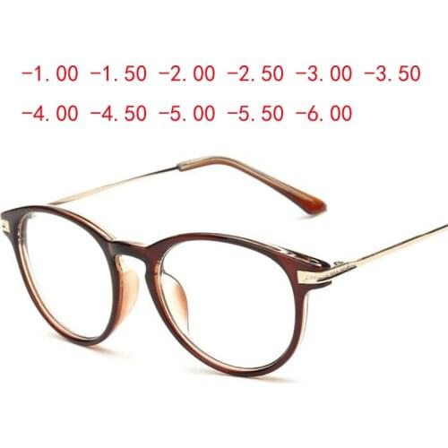 Retro Brown Frame Oval Myopia Glasses With Degree Women Men Clear Mirror Prescription Spectacles 0 -100 -150 -200 -250 To -600