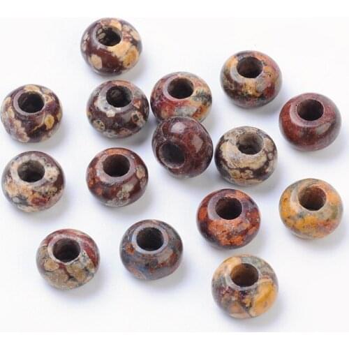 Precious stone European Beads, Yellow Leopard Skin, without Core, Large Hole Beads, Abacus, 12x8mm, Hole: 5mm
